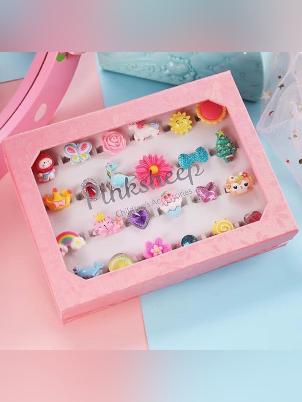 Pink Sheep 24 Pc Set Girl Jewel Rings - Picture 2 of 6